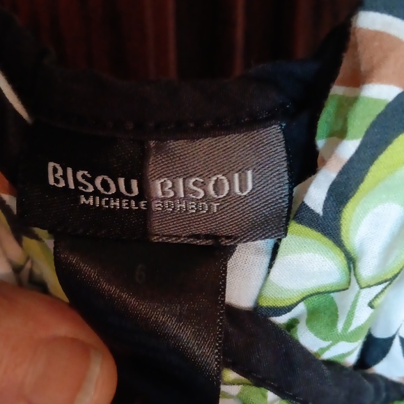 Bisou Bisou summer dress. Green/tan print Size 6 - Picture 2 of 3